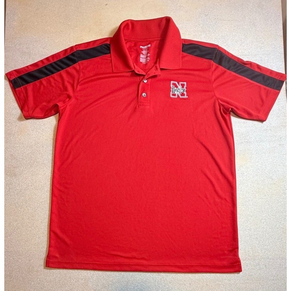 ProEdge Nebraska Huskers Polo Shirt Mens Large Red Striped NCAA Football-2185
